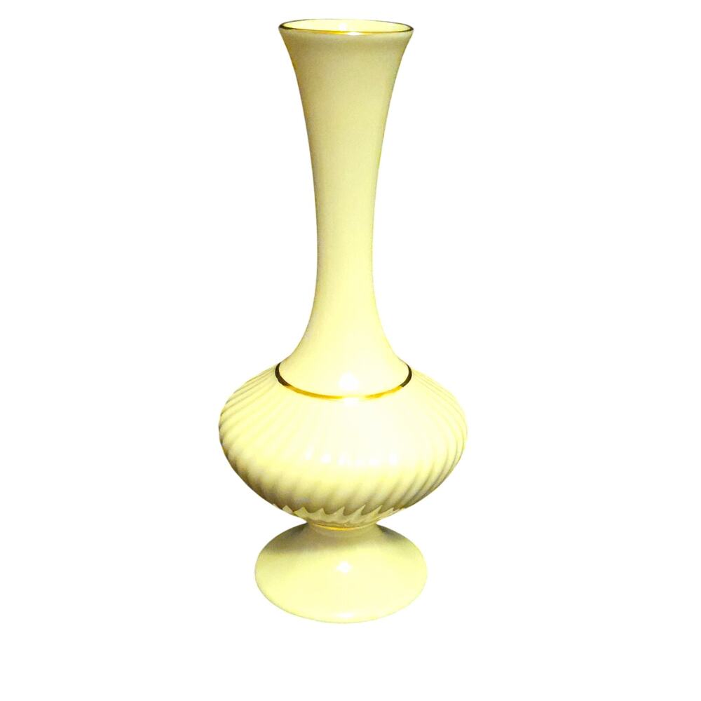 Vintage Lenox Savoy Collection 7" Bud Vase Ivory Porcelain 24K Gold Trim Ribbed
